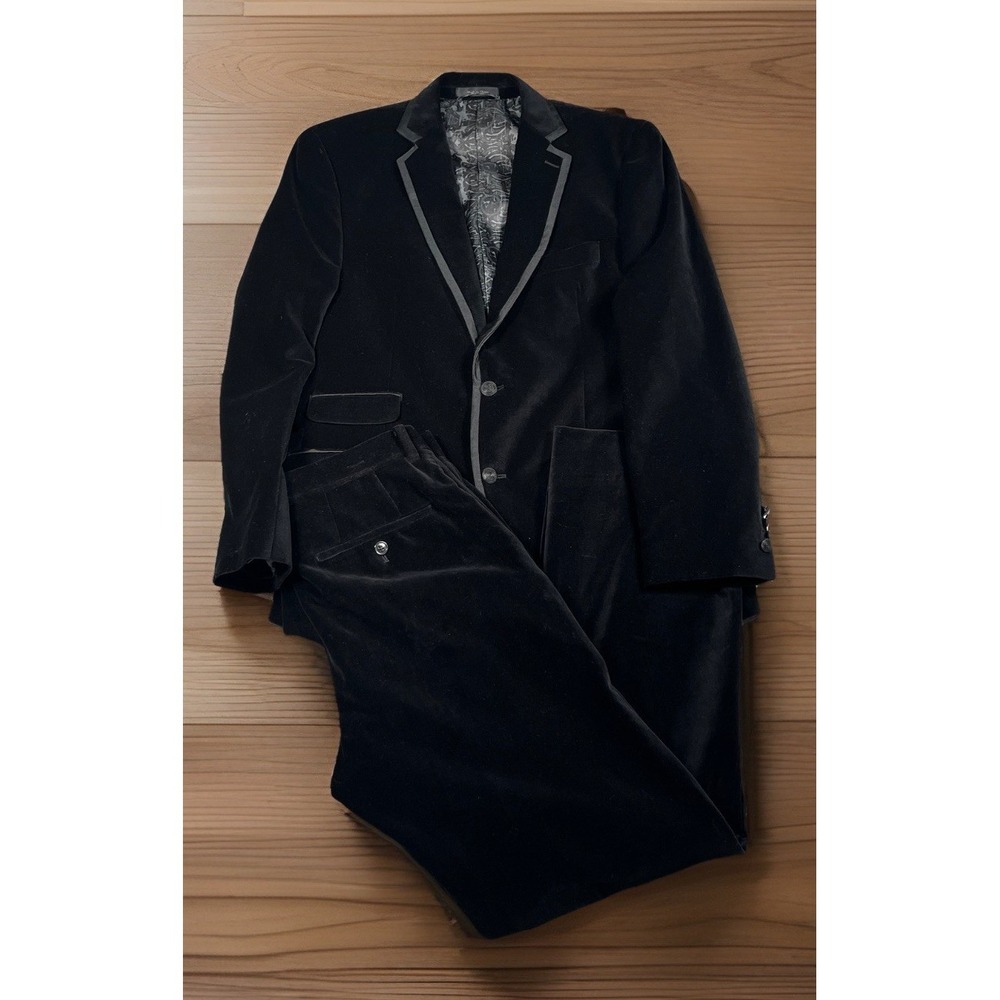 Tallia Velvet Tuxedo Groom Suit Men Blazer Sport Coat 40R Trousers 34x32 Black